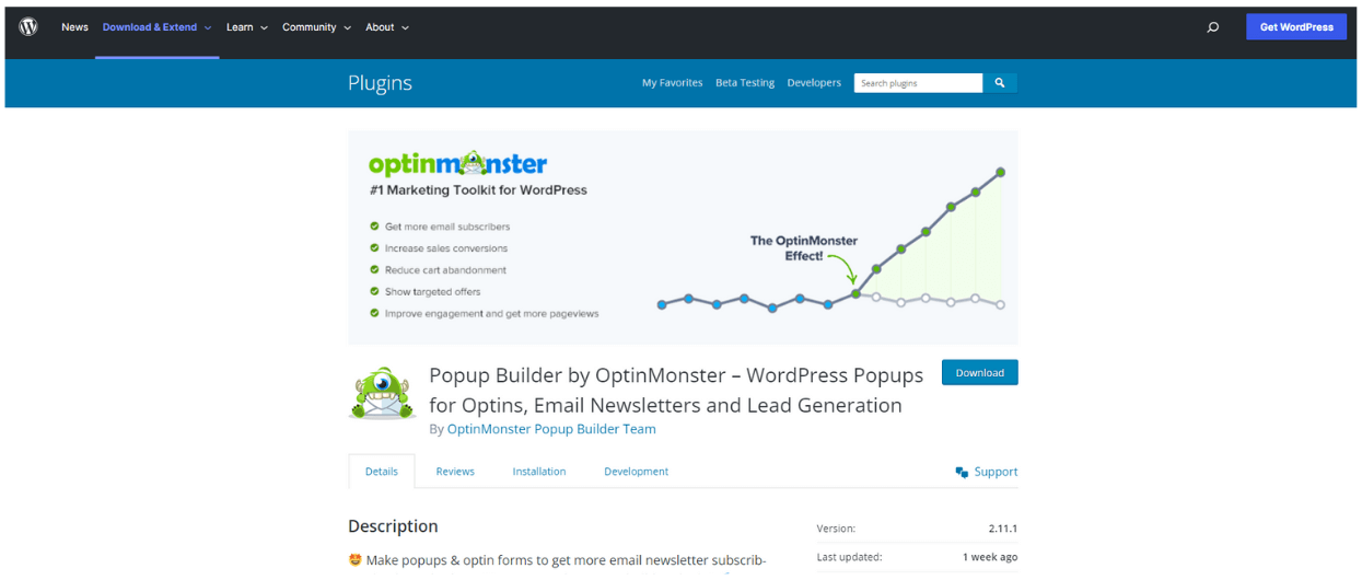 OptinMonster plugin for wordpress